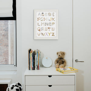 Shell Alphabet with Scallop Border, shown in a White Frame installed in nursery