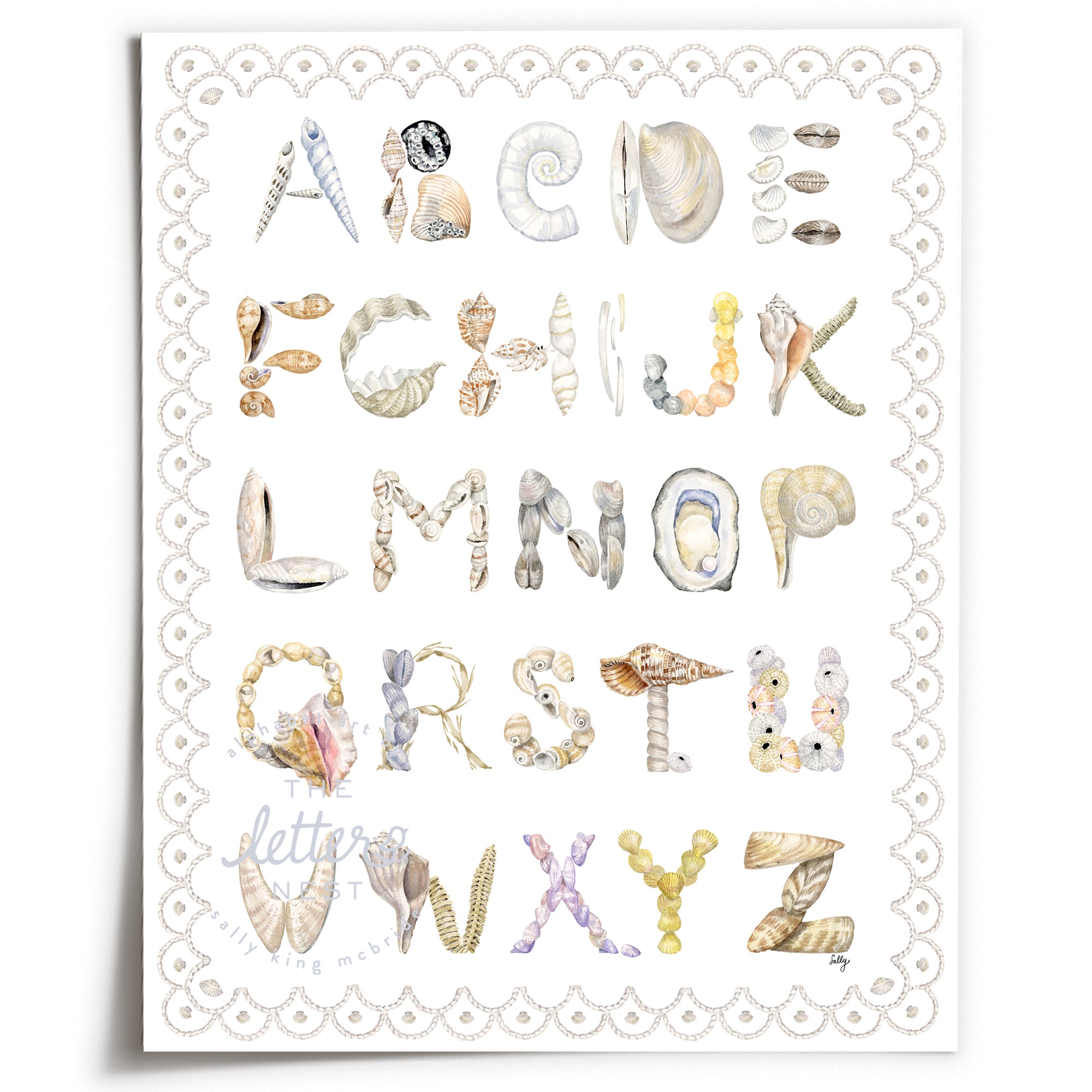 Unframed Shell Alphabet with Scallop Border from The Letter Nest 