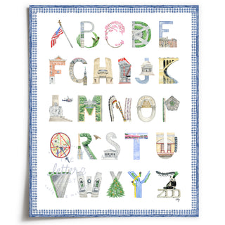 Washington DC Unframed Alphabet by The Letter Nest with a blue border