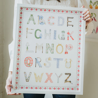 Interior Design Alphabet with Red Floral Border from The Letter Nest, White Frame