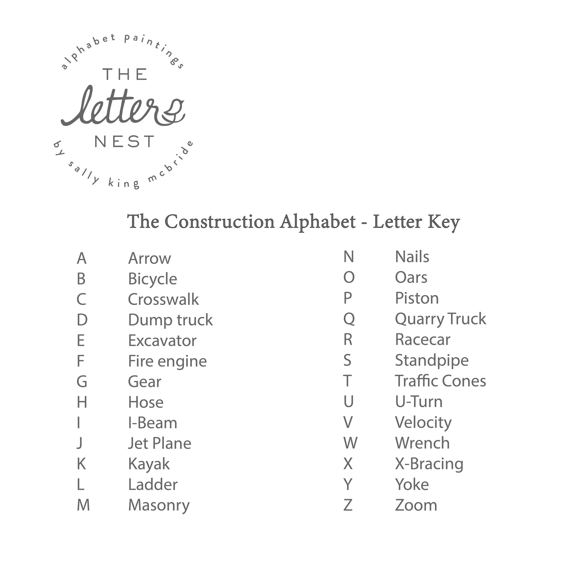 Construction Alphabet Print Letter Key