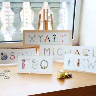 Construction - Name & Monogram Prints in styled windowsill with frame examples