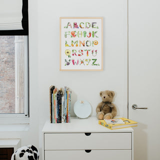 Fruits and Vegetables Alphabet from The Letter Nest, Natural Frame installed in nursery