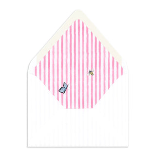 Pink Stripes with a bee and butterfly envelope liner to accompany Flowers Personalized Stationery