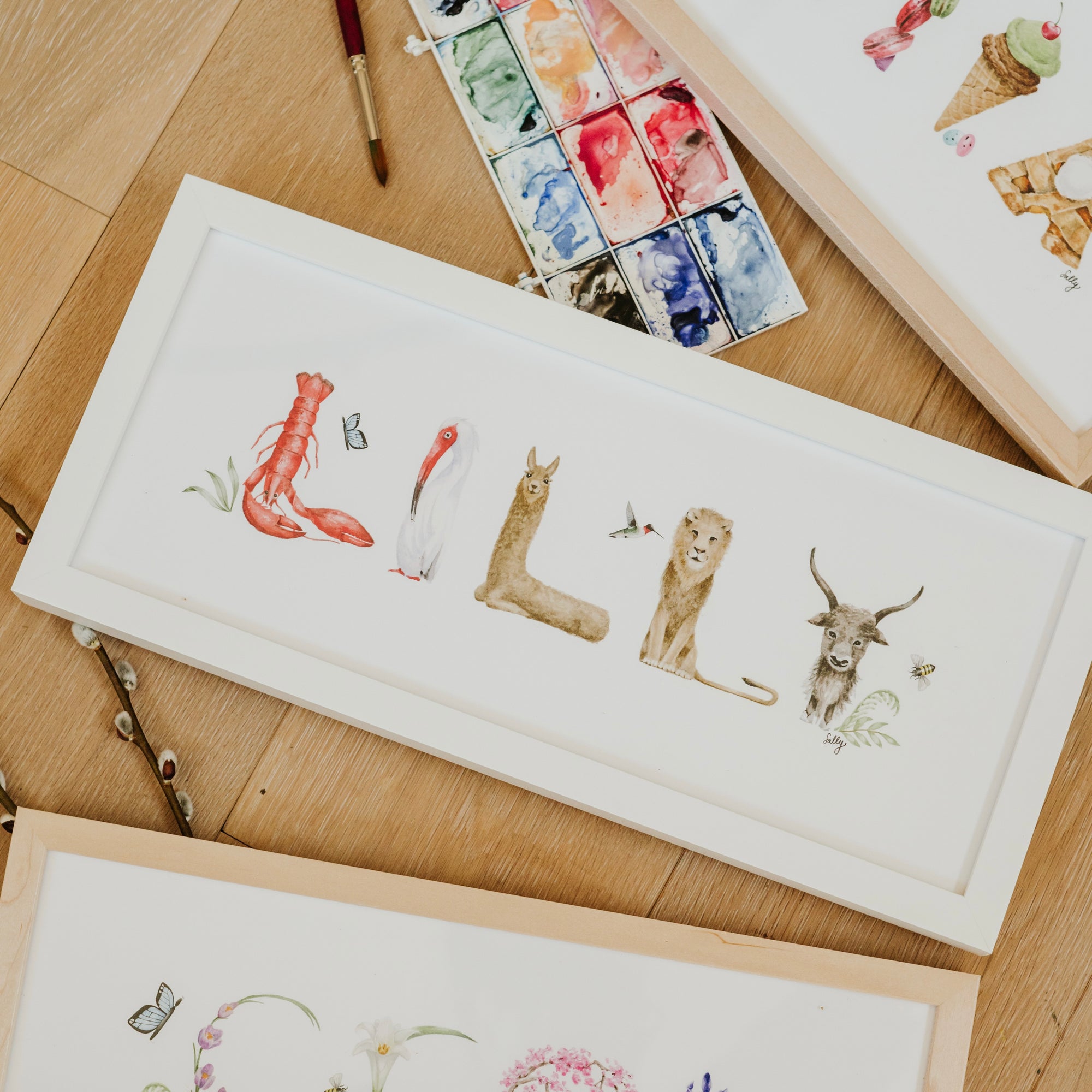 "Lilly" Animal Name Print in a white frame